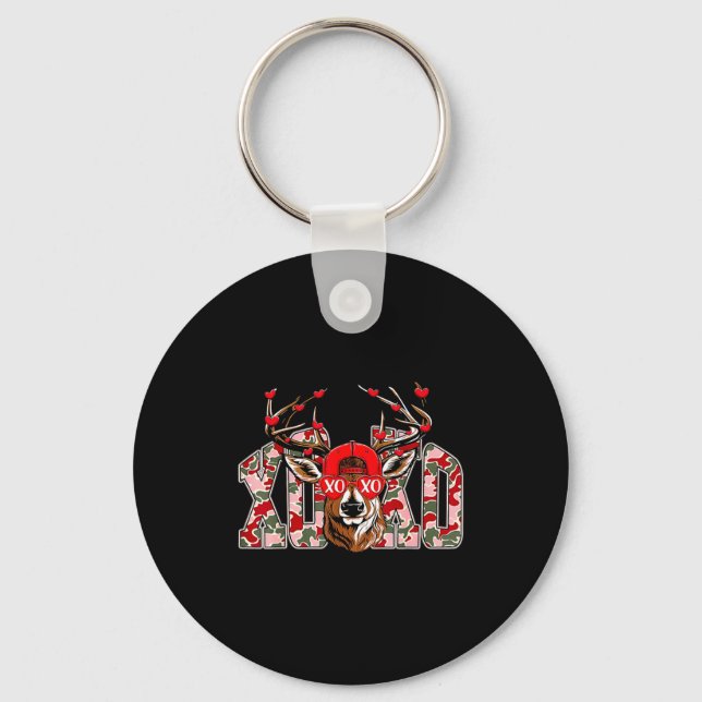 Retro Valentine Buck Deer Hunting Camo Xoxo Valent Keychain (Front)