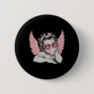 Retro Valentine Day Heart Sungles Cupid Blowing Bu Button