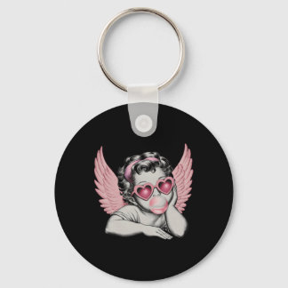 Retro Valentine Day Heart Sungles Cupid Blowing Bu Keychain