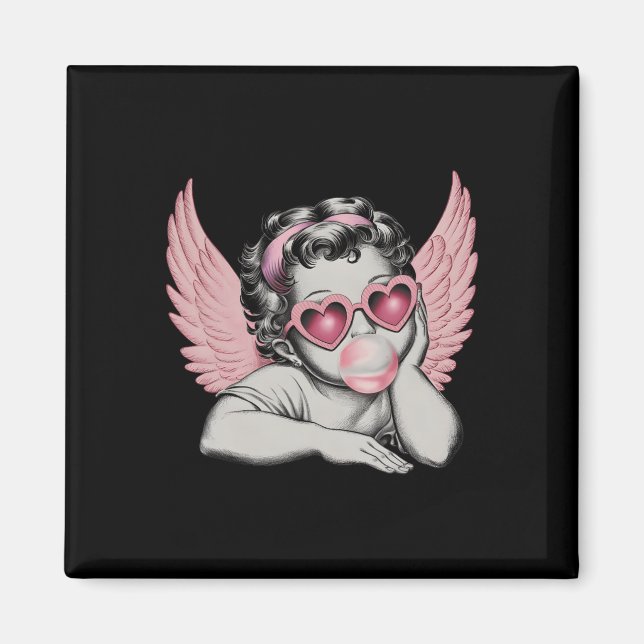 Retro Valentine Day Heart Sungles Cupid Blowing Bu Magnet (Front)