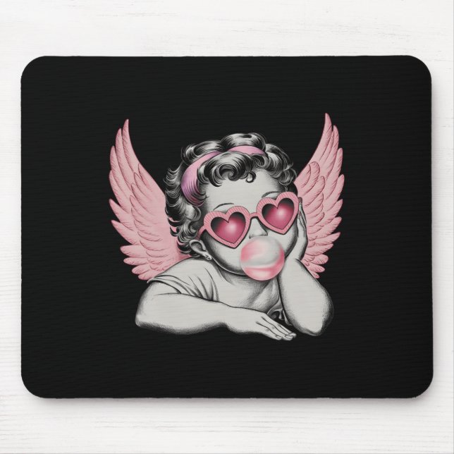 Retro Valentine Day Heart Sungles Cupid Blowing Bu Mouse Pad (Front)