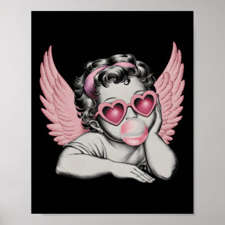 Retro Valentine Day Heart Sungles Cupid Blowing Bu Poster