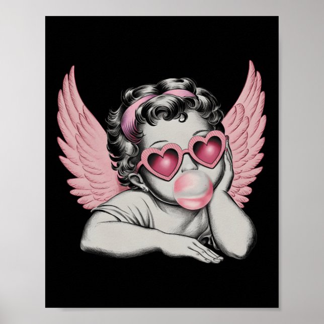 Retro Valentine Day Heart Sungles Cupid Blowing Bu Poster (Front)