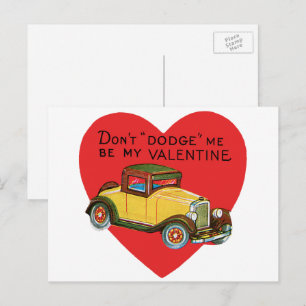 Retro Valentine, Don't Dodge Me, Be My Valentine! Holiday Postcard