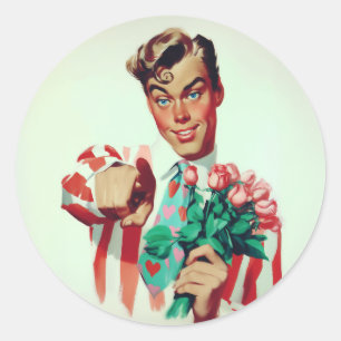 Retro Valentine Flirty Guy Classic Round Sticker