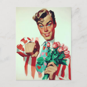 Retro Valentine Flirty Guy Postcard