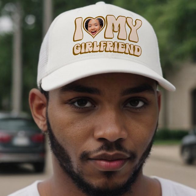 Retro Valentine Heart Photo I Love My Girlfriend Trucker Hat (Creator Uploaded)