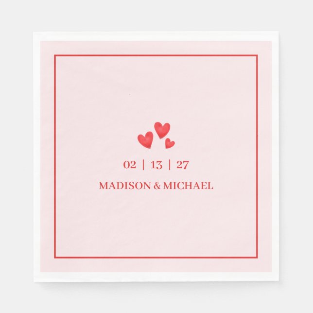 Retro Valentine Hearts Wedding Red Pink Napkins (Front)