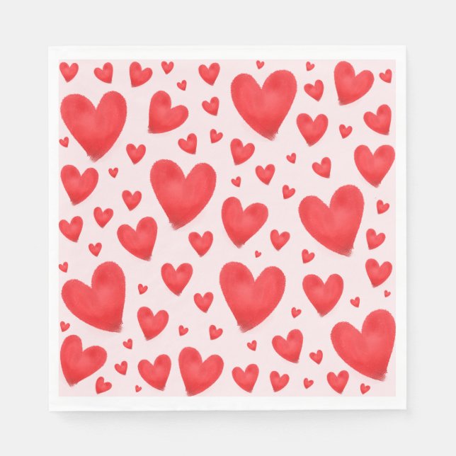Retro Valentine Hearts Wedding Red Pink Napkins (Front)