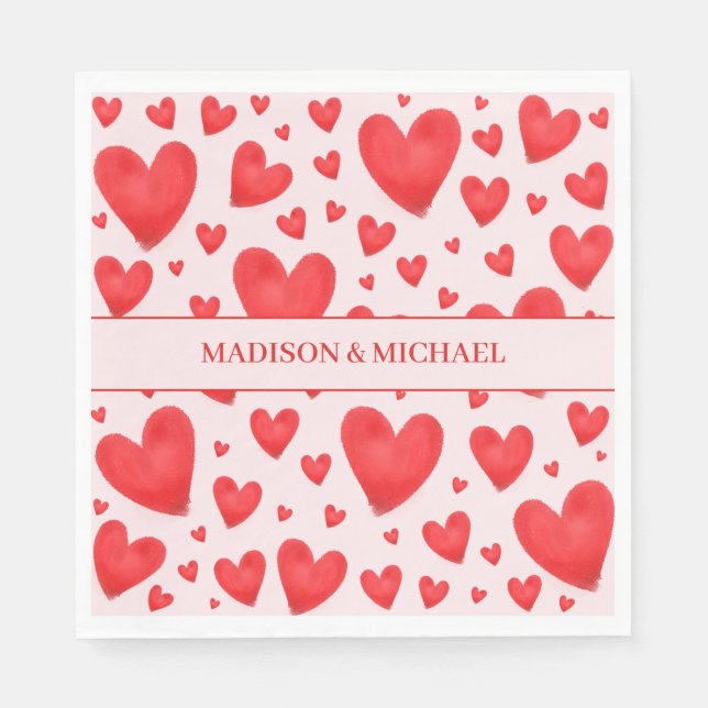 Retro Valentine Hearts Wedding Red Pink Napkins (Front)