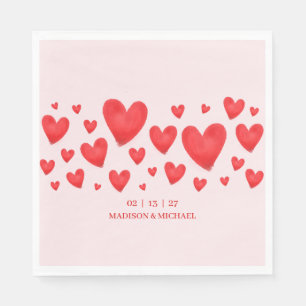 Retro Valentine Hearts Wedding Red Pink Napkins