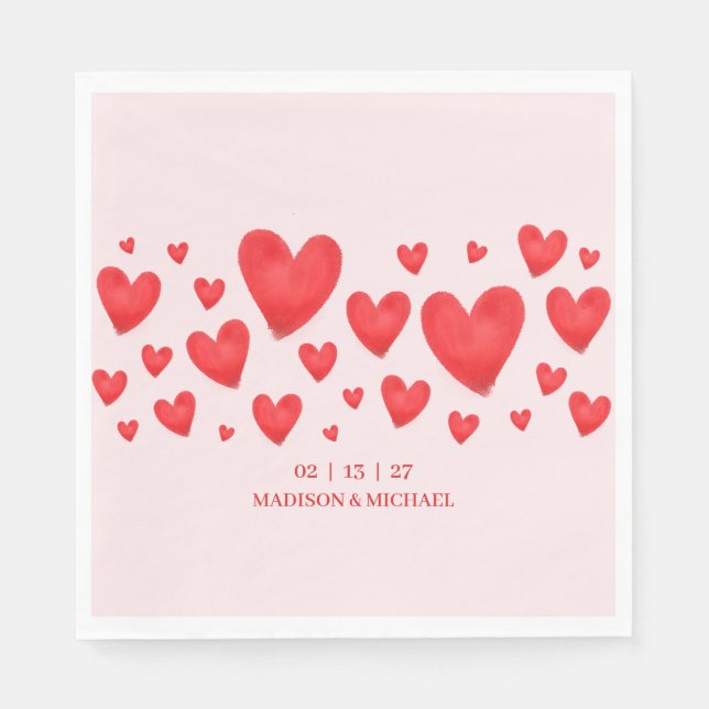 Retro Valentine Hearts Wedding Red Pink Napkins (Front)