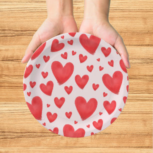 Retro Valentine Hearts Wedding Red Pink Paper Plates