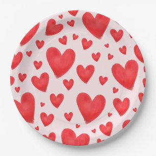 Retro Valentine Hearts Wedding Red Pink Paper Plates