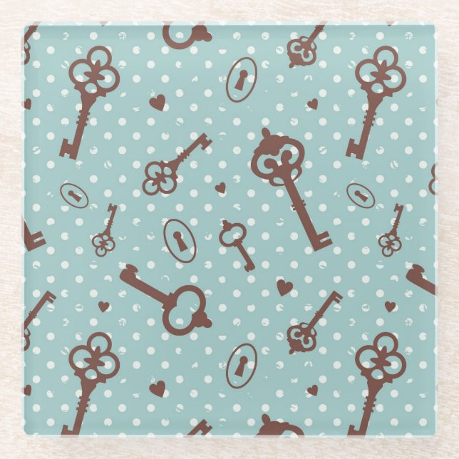 Retro Valentine Keys Glass Coaster (Front)