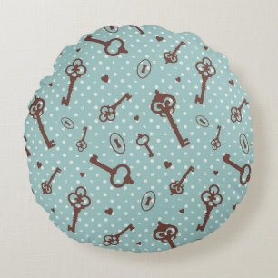 Retro Valentine Keys Round Pillow