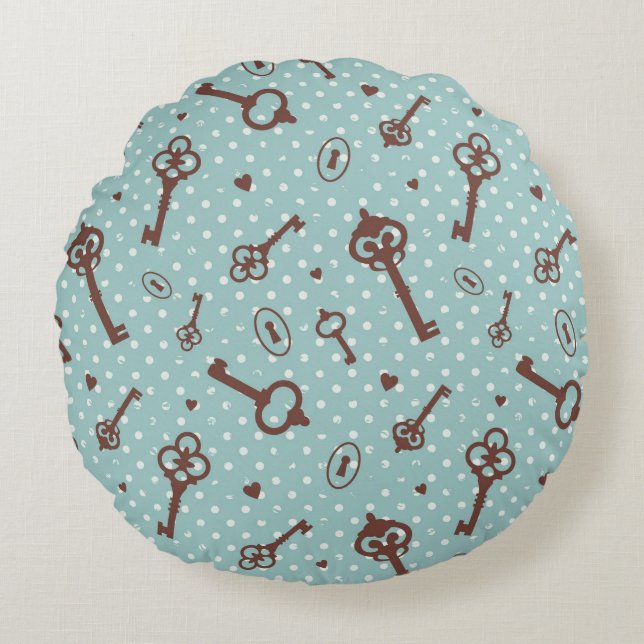 Retro Valentine Keys Round Pillow (Front)