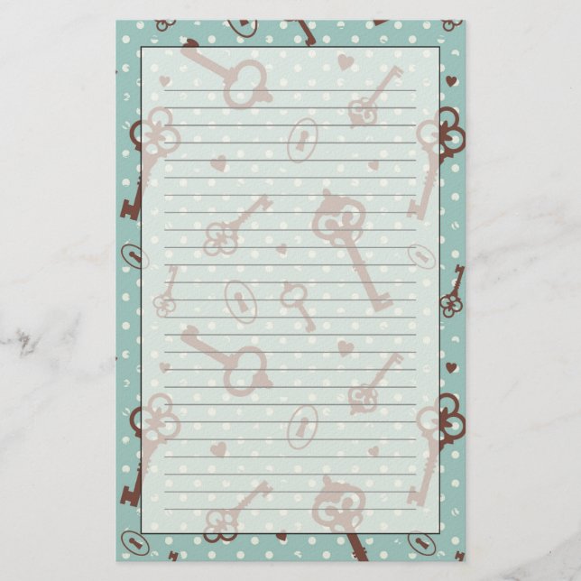 Retro Valentine Keys Stationery (Front)