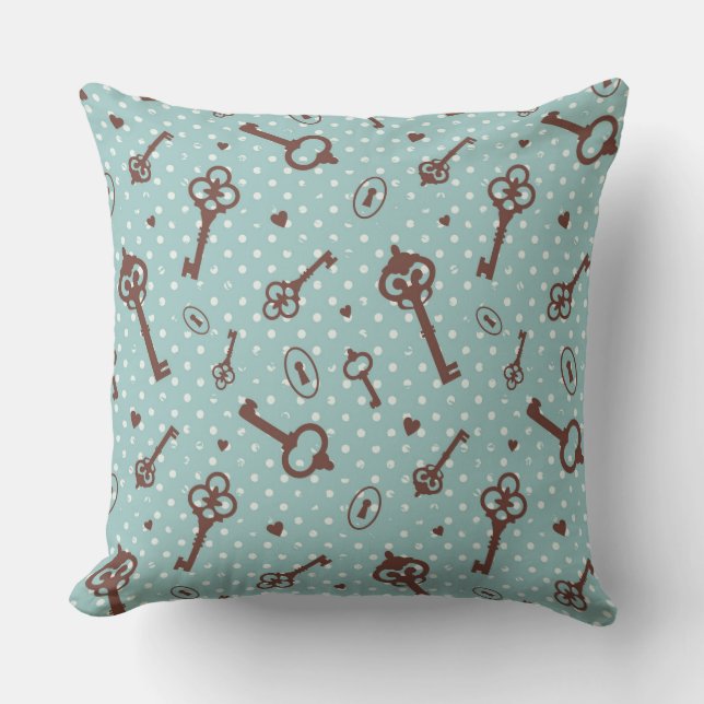 Retro Valentine Keys Throw Pillow (Front)
