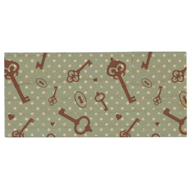 Retro Valentine Keys Wood Flash Drive (Front)