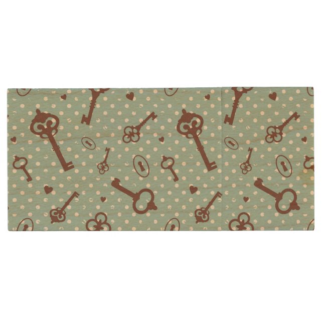 Retro Valentine Keys Wood USB Flash Drive (Front)