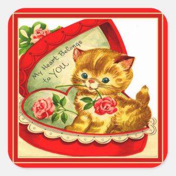 Retro Valentine ~ Kitten In A Box Sticker by MagnoliaVintage at Zazzle