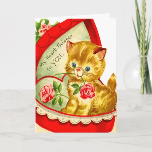 Retro Valentine  Kitten in a Candy Box Card