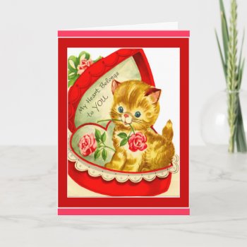 Retro Valentine ~ Kitten In Heart Shaped Box Holiday Card by MagnoliaVintage at Zazzle