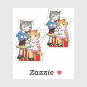 Retro Valentine Kitties Sticker