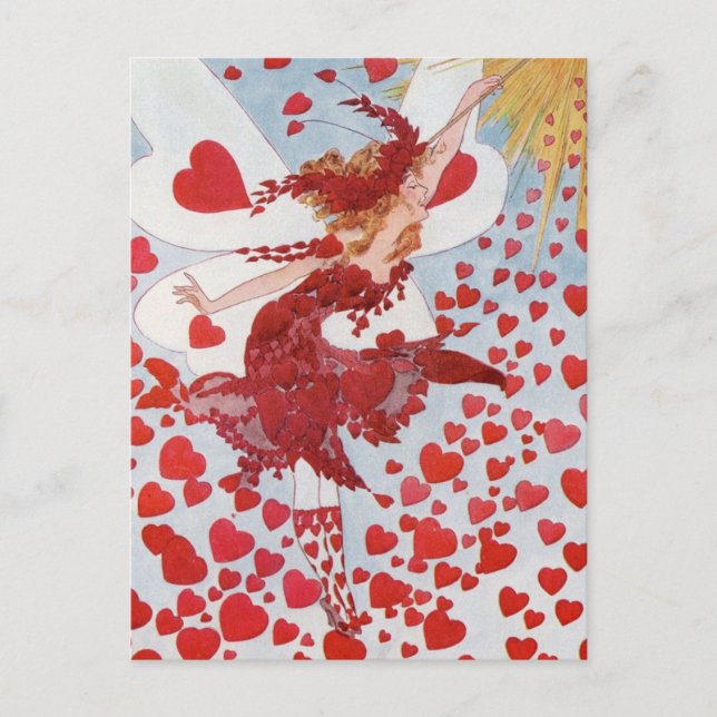 Retro Valentine’s fairy - Romantic read hearts Holiday Postcard (Front)