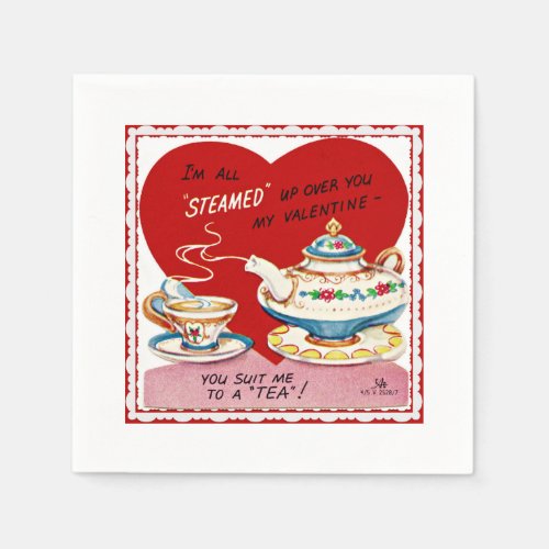 Retro Valentine Tea Cup and Teapot Paper Napkin