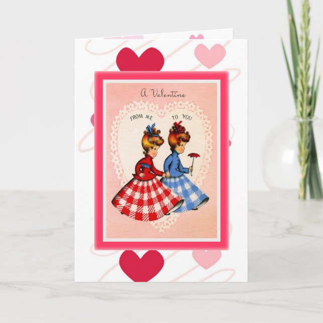 Retro Valentine ~Twins in Gingham Card (Front)
