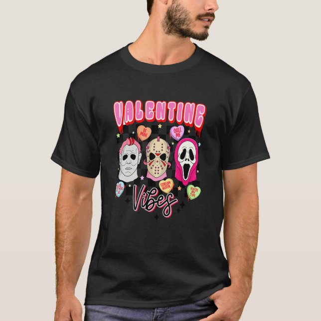 Retro Valentine Vibes Horror Characters  1 T-Shirt (Front)