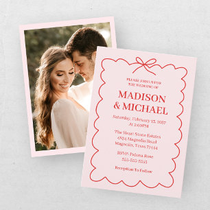 Retro Valentine Wedding Photo Red Pink Invitation