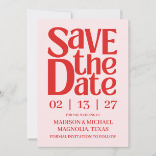 Retro Valentine Wedding Photo Red Pink Save The Date