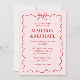 Retro Valentine Wedding Red Pink Invitation
