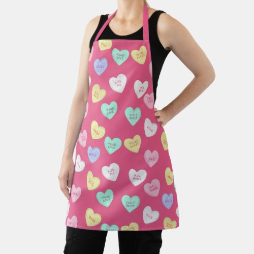 Retro Valentines Candy Hearts on Hot Pink Apron