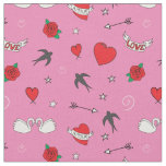 Retro Valentines Cute Pattern on Pink Fabric