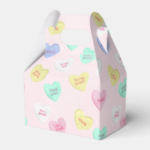Retro Valentine's Day Candy Hearts on Baby Pink Favor Boxes