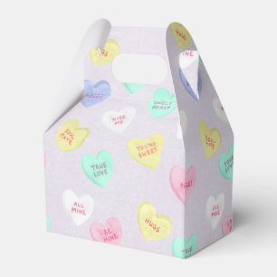 Retro Valentine's Day Candy Hearts on Purple Favor Boxes