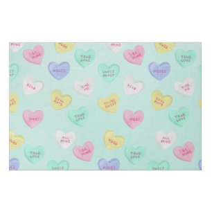 Retro Valentine's Day Candy Hearts on Teal Faux Canvas Print