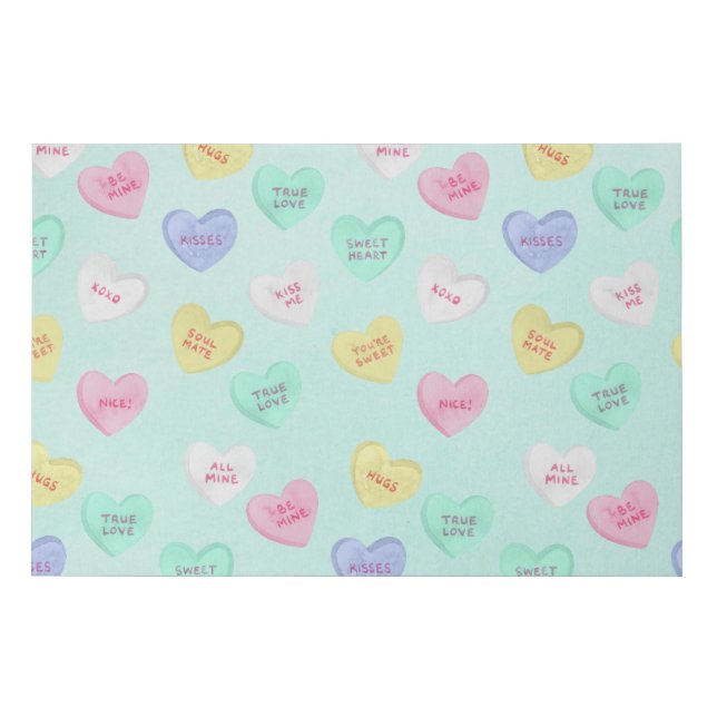 Retro Valentine's Day Candy Hearts on Teal Faux Canvas Print (Front)