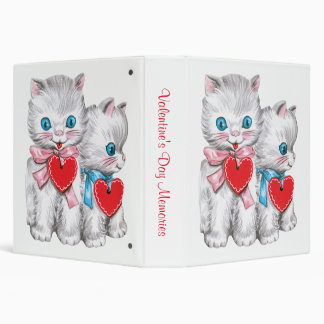 Retro Valentine's Day Cats, Vintage Cute Kitten 3 Ring Binder