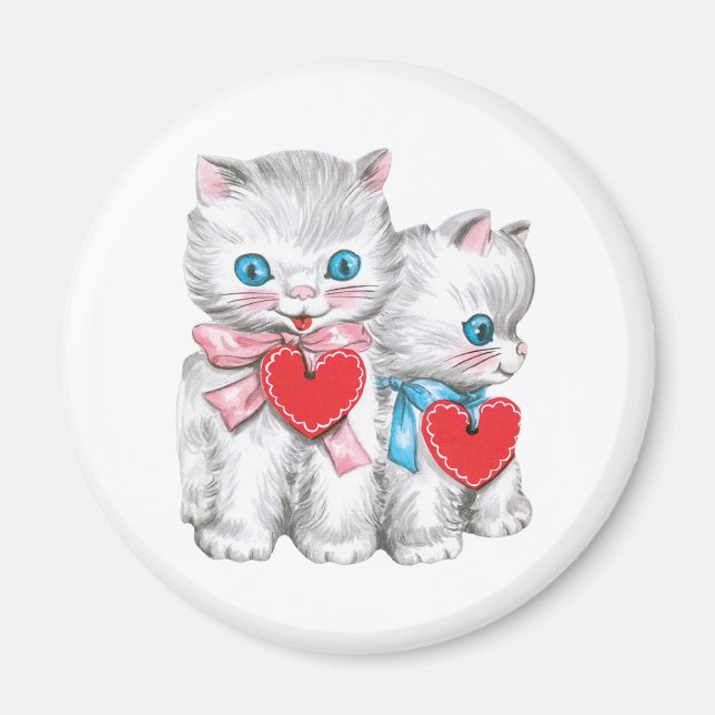 Retro Valentine's Day Cats, Vintage Cute Kitten Magnet (Front)
