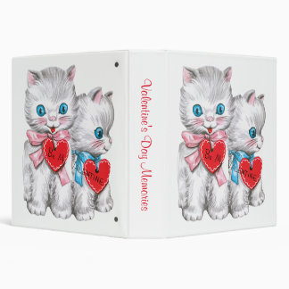 Retro Valentine's Day Cats, Vintage Fluffy Kittens 3 Ring Binder