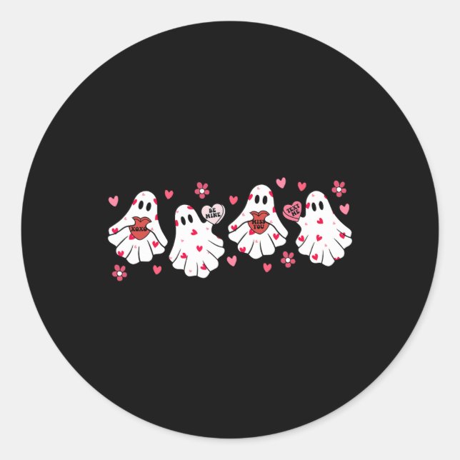 Retro Valentines Day Cute Ghost Boo Spooky Womens  Classic Round Sticker (Front)