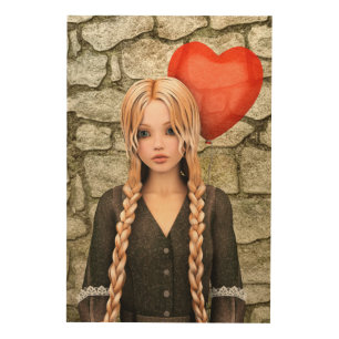 Retro Valentine's Day - Cute Heart Balloon Love Wood Wall Art