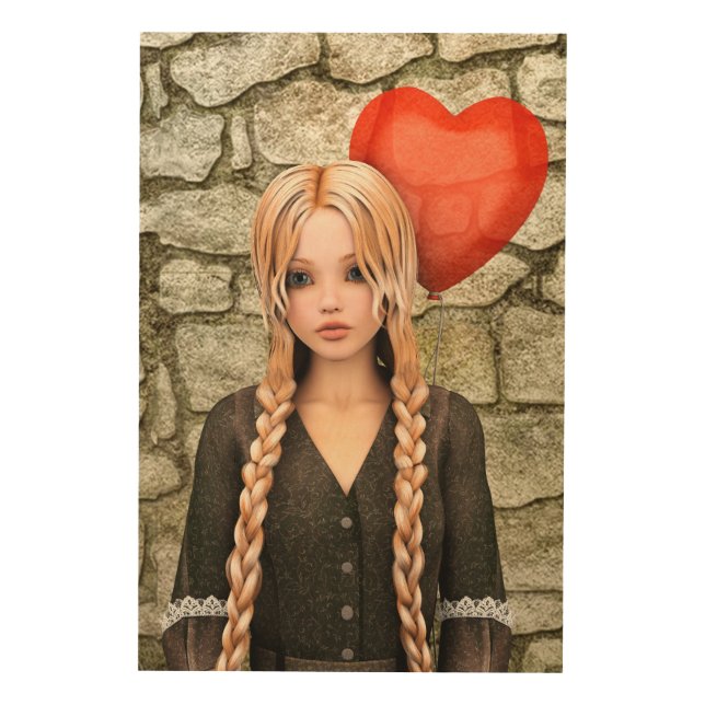 Retro Valentine's Day - Cute Heart Balloon Love Wood Wall Art (Front)