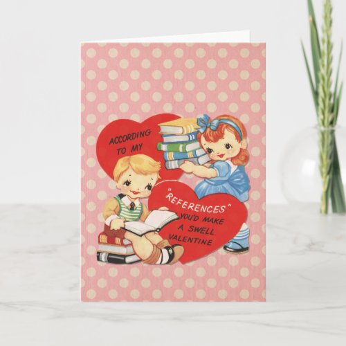 Retro Valentines Day Cute Kids Books Pink Dots Holiday Card