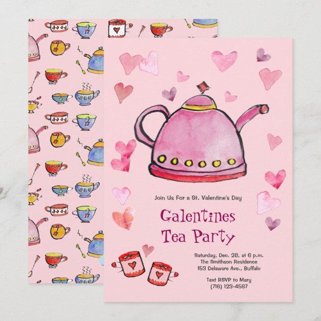 Retro Valentine's Day Galentines Tea Ladies Lunch Invitation (Front/Back)